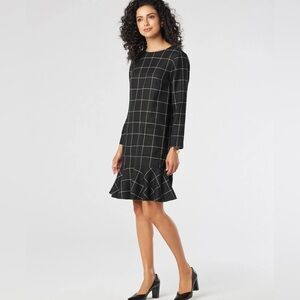 Pendleton Ruffle Hem Wool Dress Women's Dress Black Windowpane
